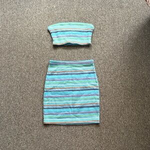 Princess Polly Aqua Blue Matching Skirt/Top Set